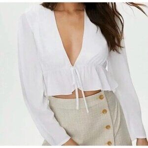 Sunday Best Aritzia Kaia Top Women's Tie Front Ruffle Blouse White Size XS